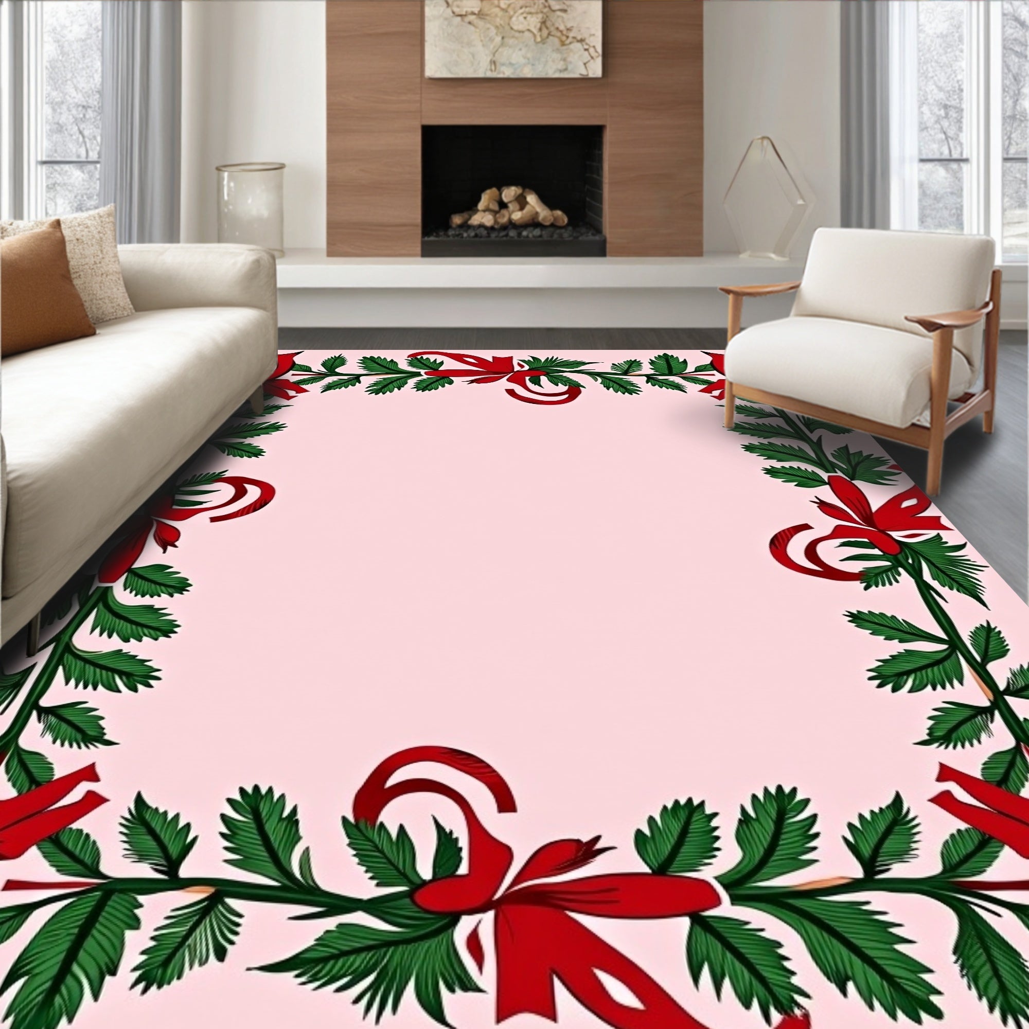 Red Festive Swirl Garland Rug