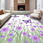 Whimsical Purple Butterfly Meadow Rug
