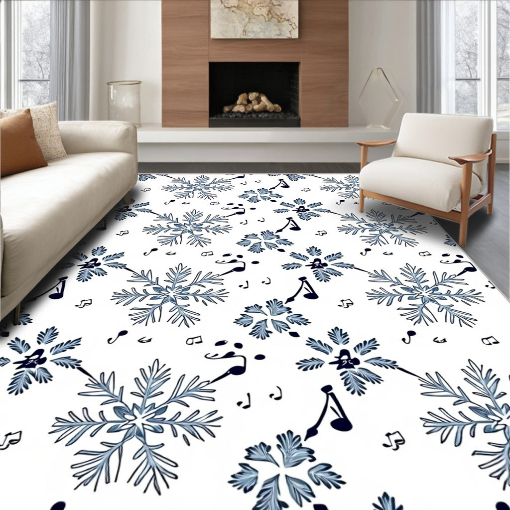 Blue Snowflake Music Note Harmony Rug