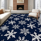 Winter White Snowflake Navy Background Rug
