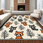 Cute Raccoon and Pine Branch Repeat Rug