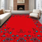 Crimson Cyan Folk Botanical Border Rug