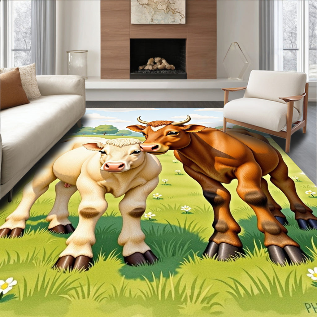Brown Calf Meadow With Daisies Rug