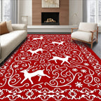 Crimson White Antlered Woodland Scene Rug