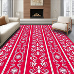 Crimson White Vertical Tribal Scroll Rug