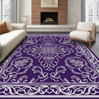 Elegant Plum Floral Medallion Border Rug