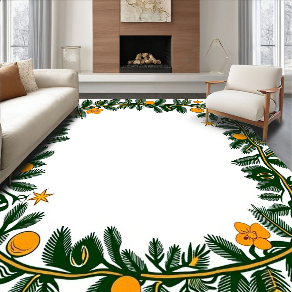 Green Pine Orange Blossom Star Border Rug