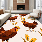 Harvest Rooster Wheat Field Illustration Rug