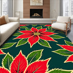 Crimson Poinsettia Floral Medallion Rug