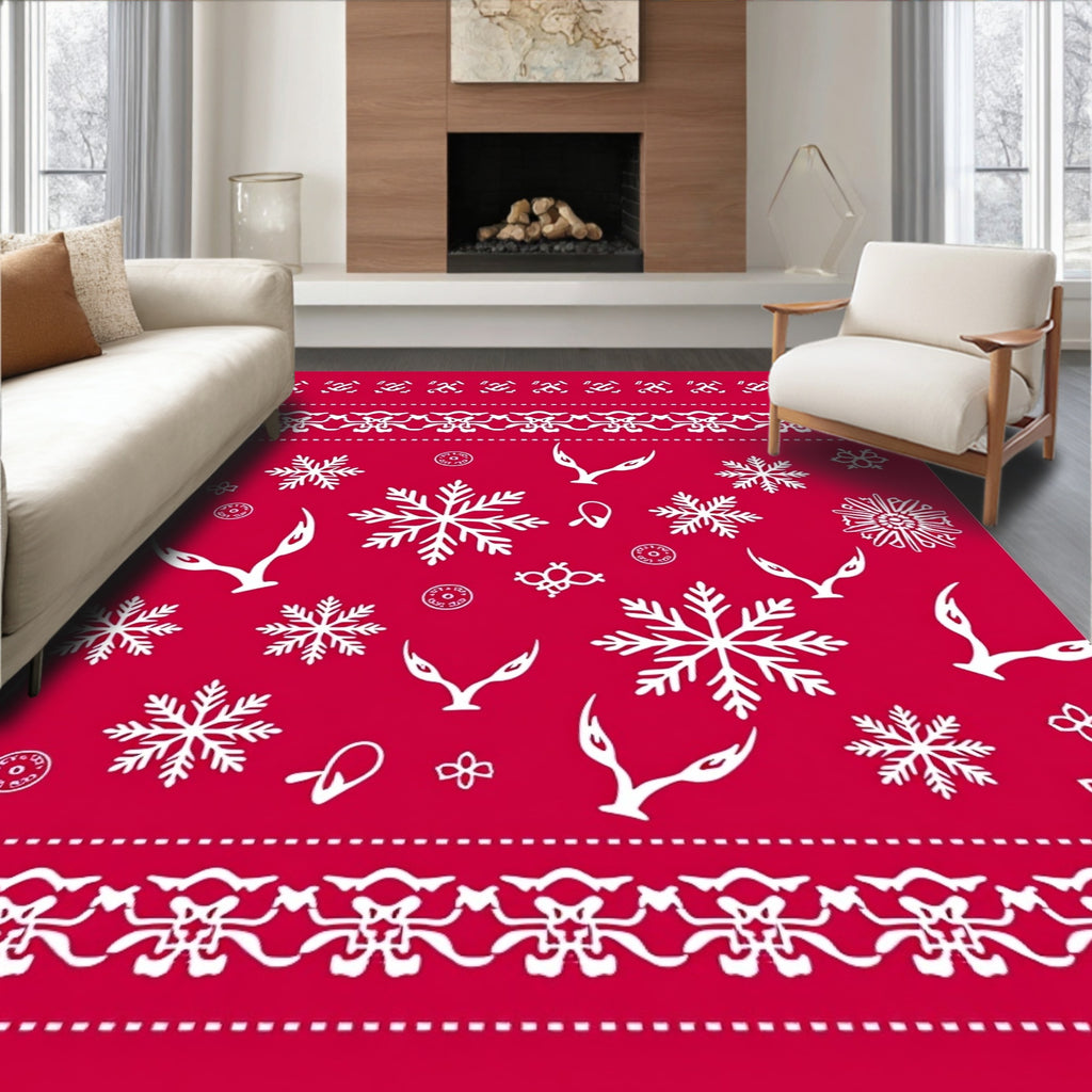 White Festive Winter Snowflakes Spread Rug
