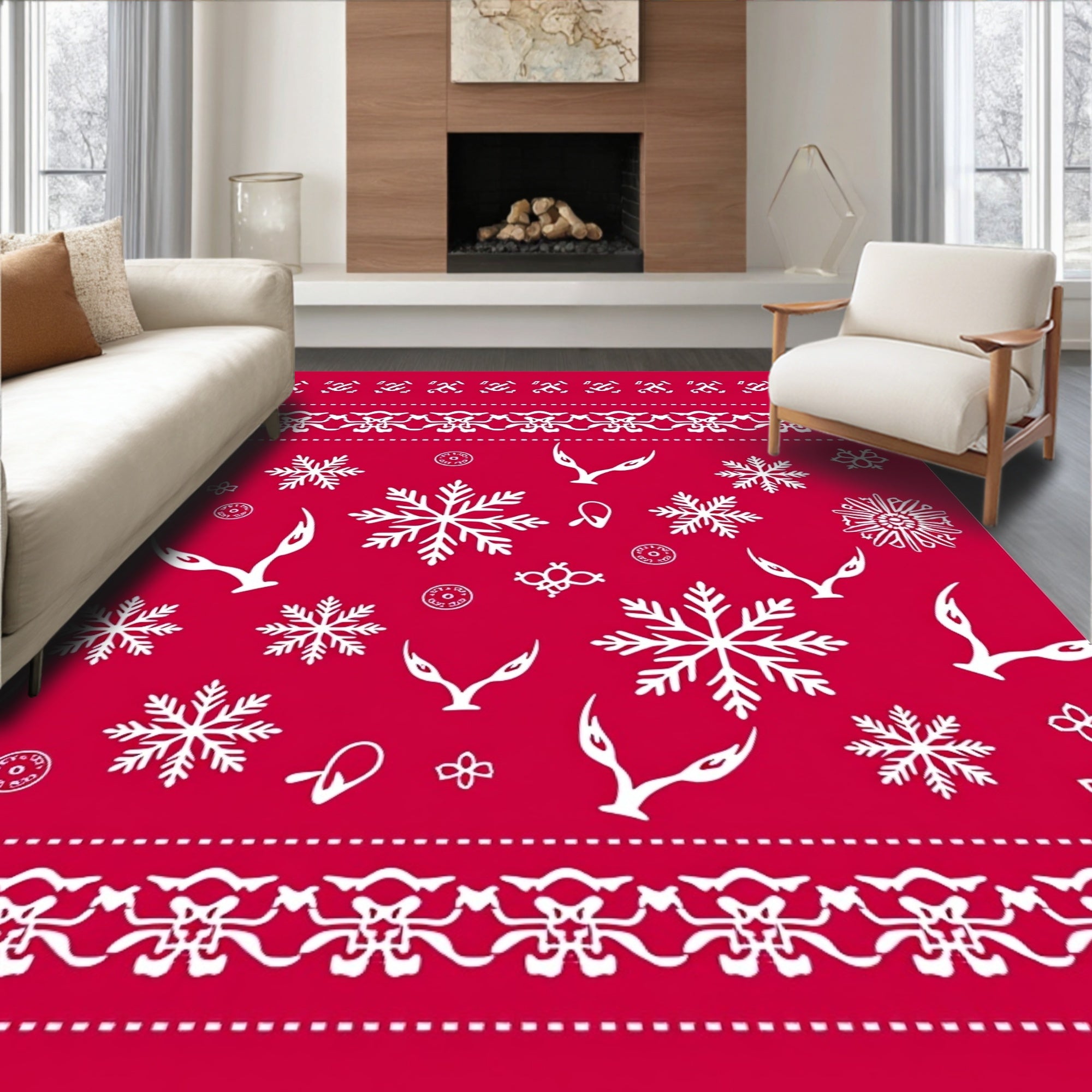 White Festive Winter Snowflakes Spread Rug