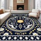 Mystical Navy Gold Celestial Creatures Rug