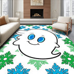 Friendly White Ghost Blue Green Snowflakes Rug