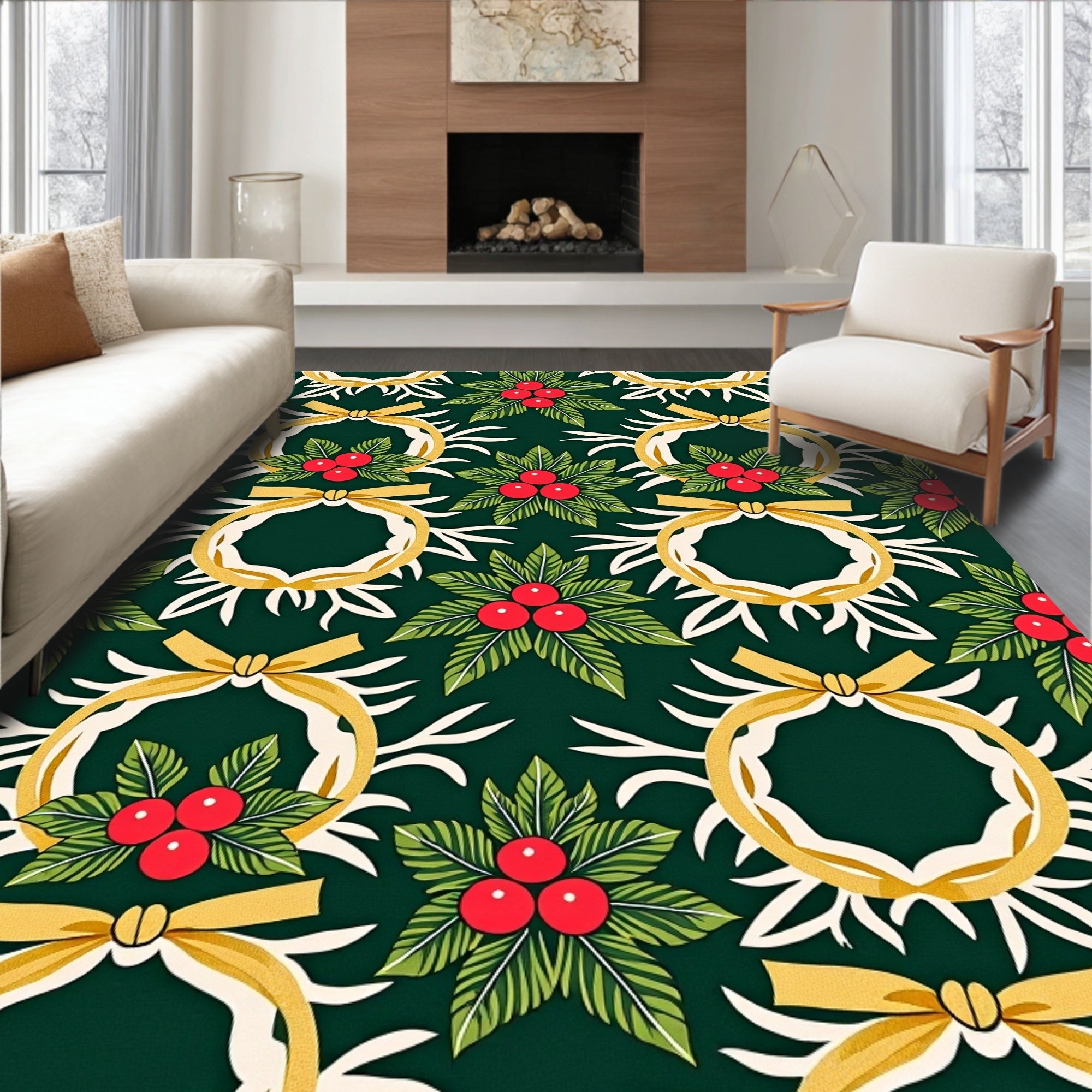 Festive Holly Berry Wreath Greeting Rug