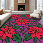 Red Floral Bloom With Green Foliage Rug