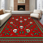 Red Skull Floral Border Rug