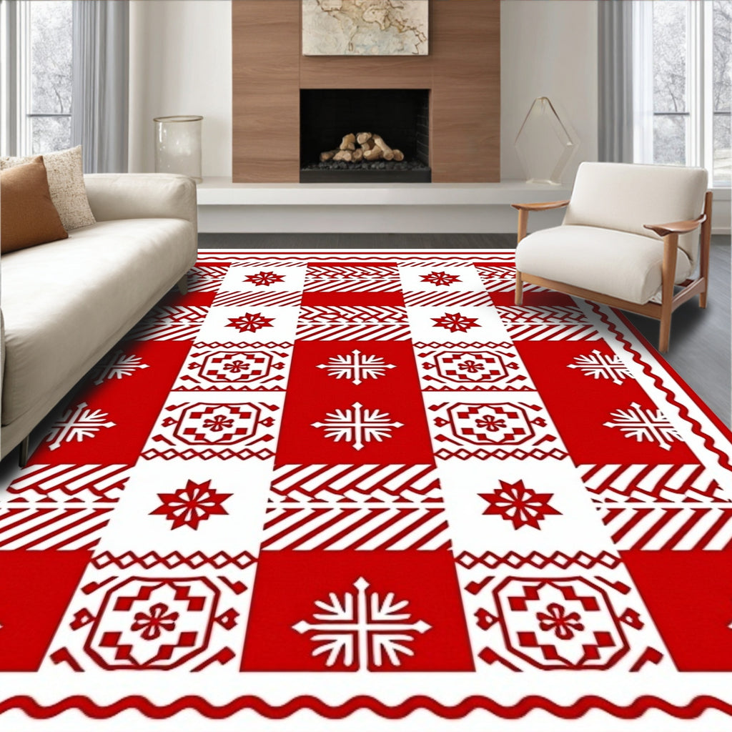 Red White Buffalo Check Medallion Rug