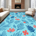 Coral Floral Blue Leaf Medley Rug