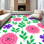 Pink Purple Floral Botanical Illustration Rug