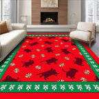 Red Whimsical Dogs Snowflakes Border Rug