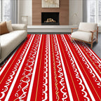 Red White Gold Striped Scalloped Ribbon Rug
