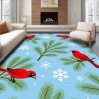 Whimsical Red Cardinal Snowflakes Winter Scene Rug