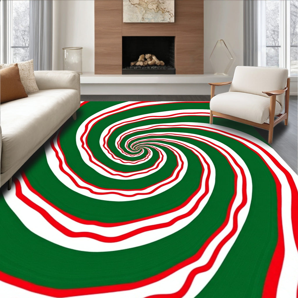Crimson Green White Spiral Vortex Rug