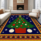 Festive Green Christmas Tree Snowflake Border Rug