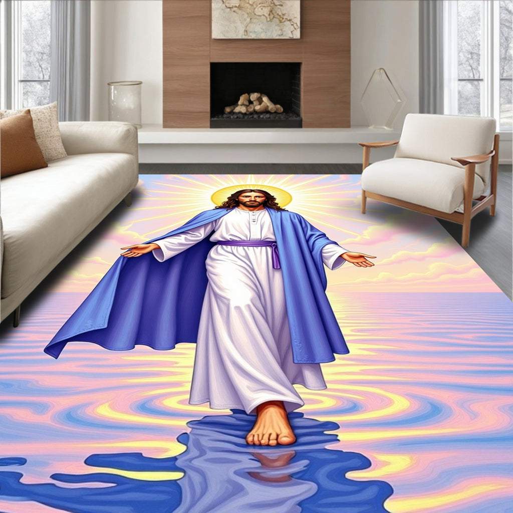 Divine Blue Robe Jesus Radiant Sun Rug