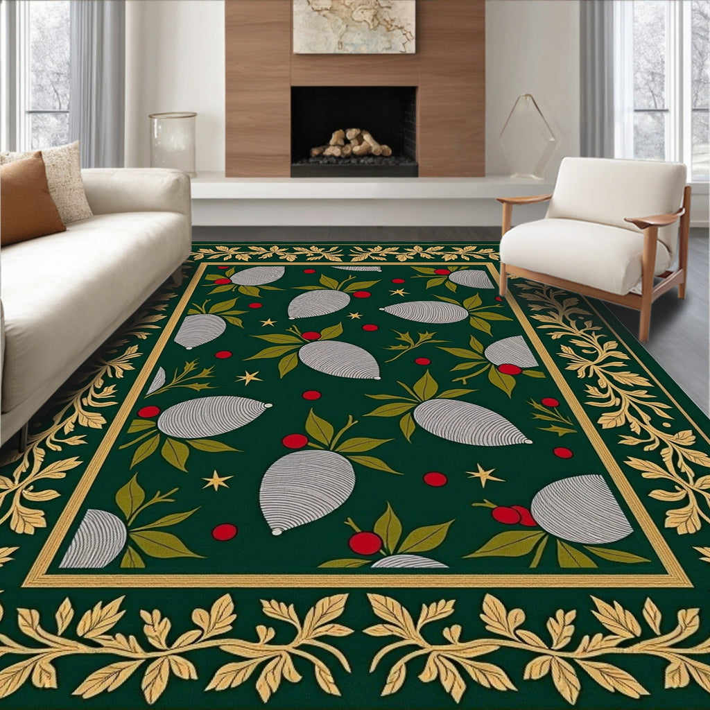 Green Pinecone Botanical Border Rug