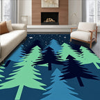Night Forest Blue Green Trees Stars Rug