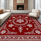 Crimson White Floral Laurel Border Rug