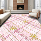 Pink Gold Floral Plaid Rug