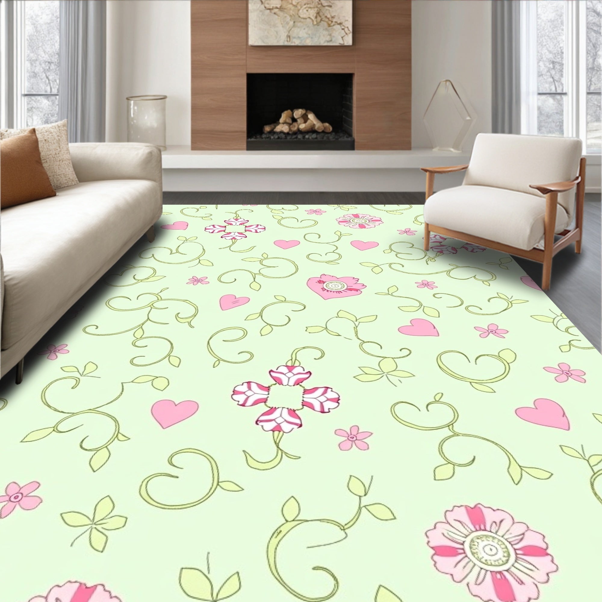 Sweet Hearts Pink Floral Vines Rug