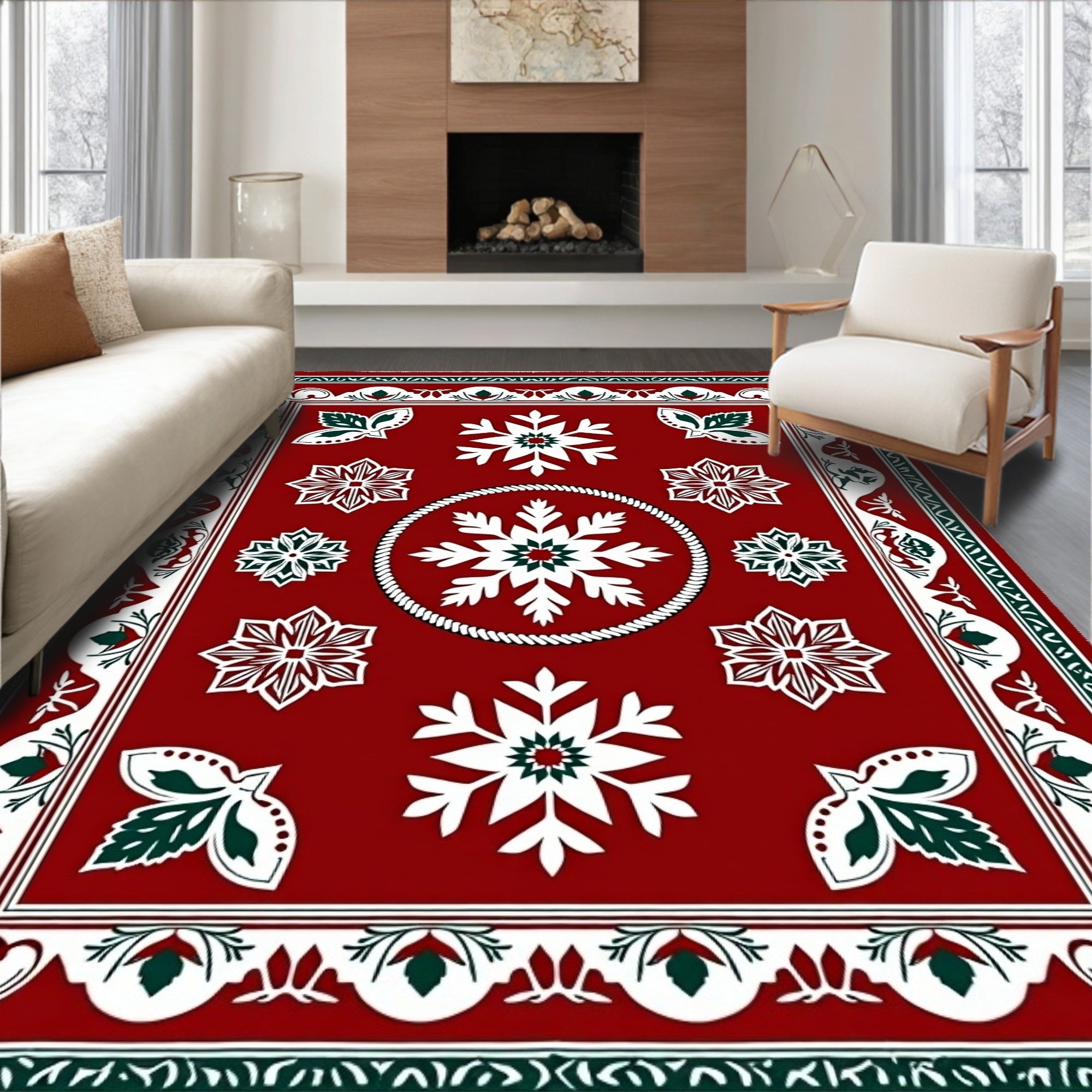 Red Snowflake Floral Medallion Rug