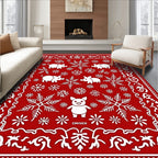 Red Festive Pigs Snowflakes Border Rug