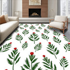 Green Pine Branches With Red Berries Rug