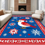 Festive Red Snowflakes And Bird Rug