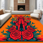 Crimson Skeleton Surrounded By Roses Rug