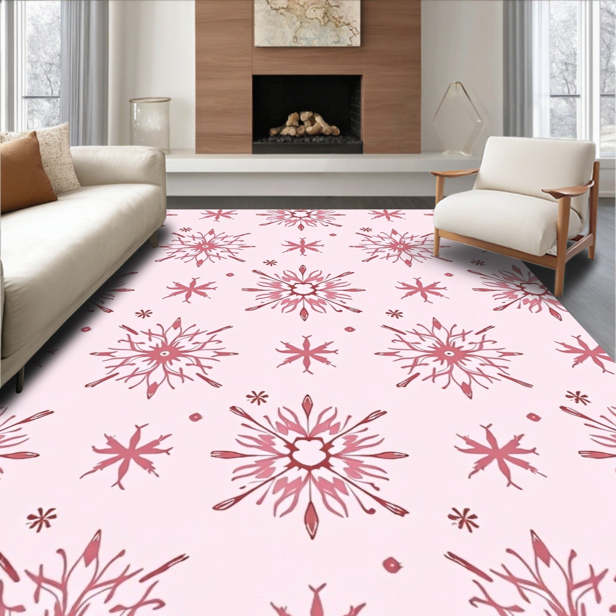 Floral Snowflake Rose Pink Ornament Rug