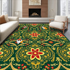 Emerald Green Floral Corgi Medallion Rug