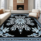 Black Blue Medallion Floral Filigree Rug