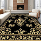 Golden Floral Medallion Black Border Rug