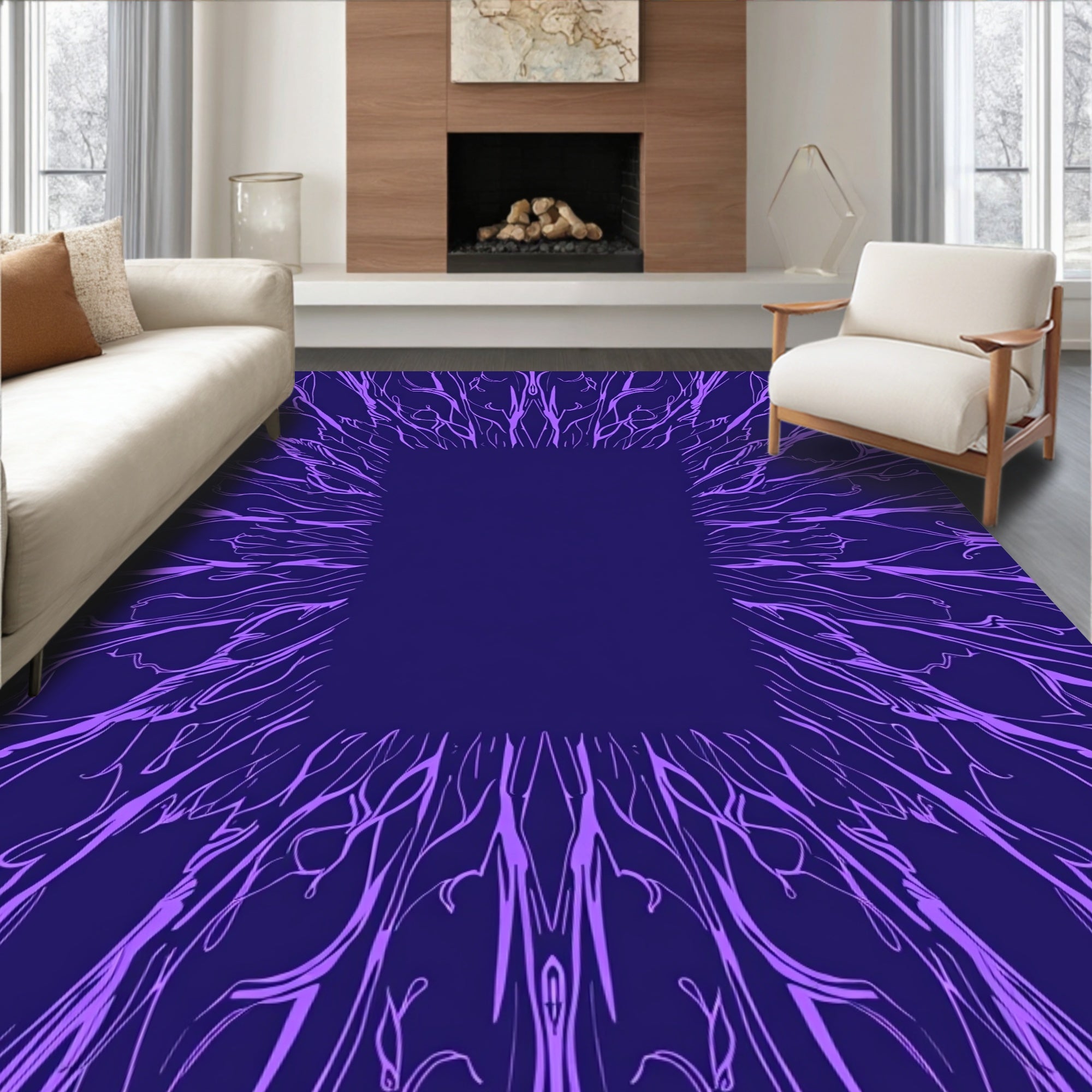 Purple Abstract Organic Branches Rug