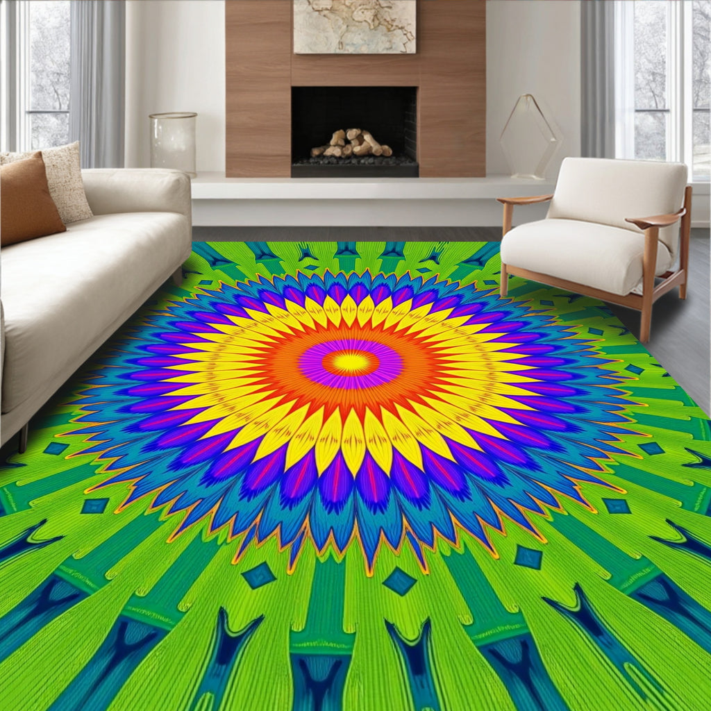 Radiant Vibrant Kaleidoscope Mandala Rug