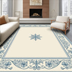 Vintage Blue Floral Leaf Border Rug