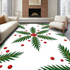 Christmas Green Pine Sprig Red Berry Rug