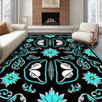 Vibrant Teal Floral Symmetry Rug