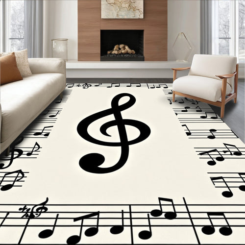 Black Treble Clef Musical Notes Rug
