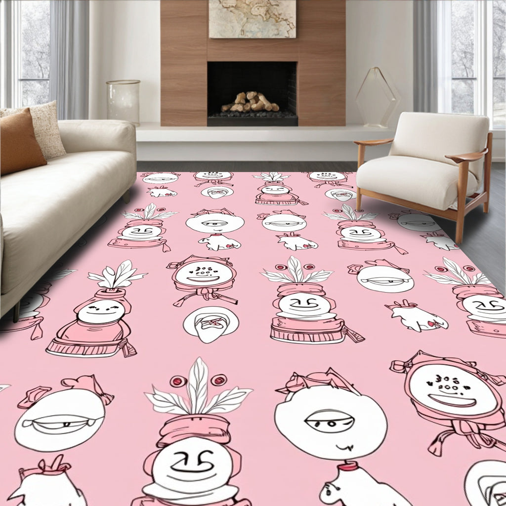 Whimsical Pink Character Garden Rug
